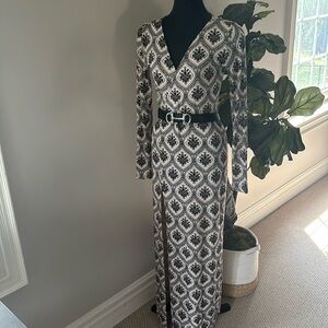 PATTERNED MAXI DRESS CROSS OVER TOP HIGH SLIT